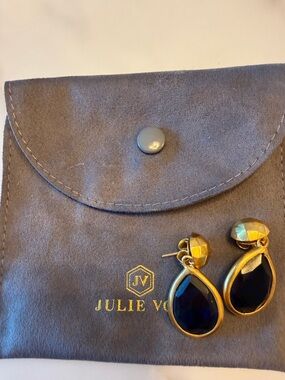Julie Vos Gold Teardrop Earrings with Dark Blue Stones